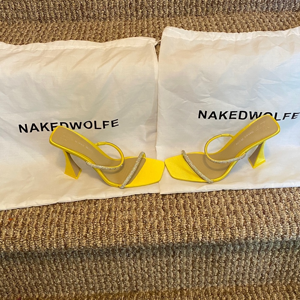 Naked Wolfe Vibrant Yellow Heels with Silver Accents